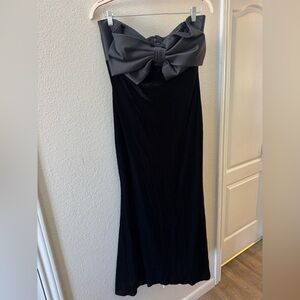 Badgley Mischka Strapless Black Dress Velvet with Bow size 14- Worn Once